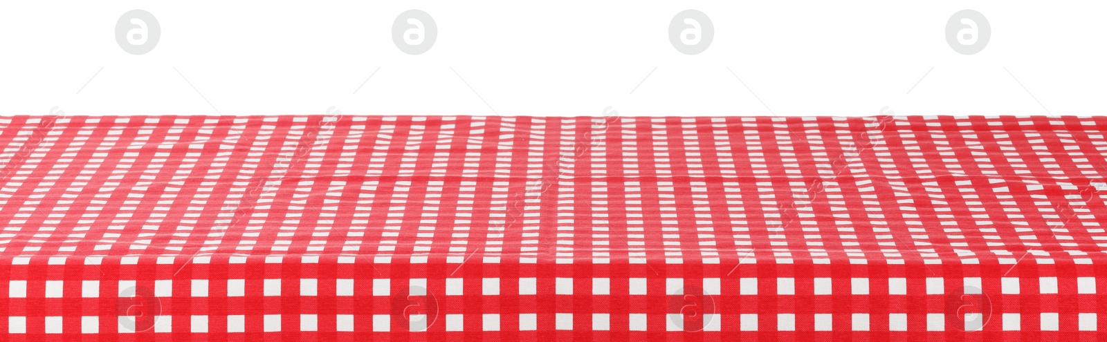 Photo of Red checkered picnic tablecloth isolated on white