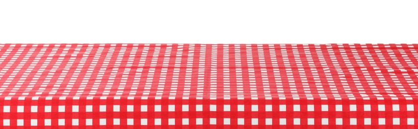 Photo of Red checkered picnic tablecloth isolated on white