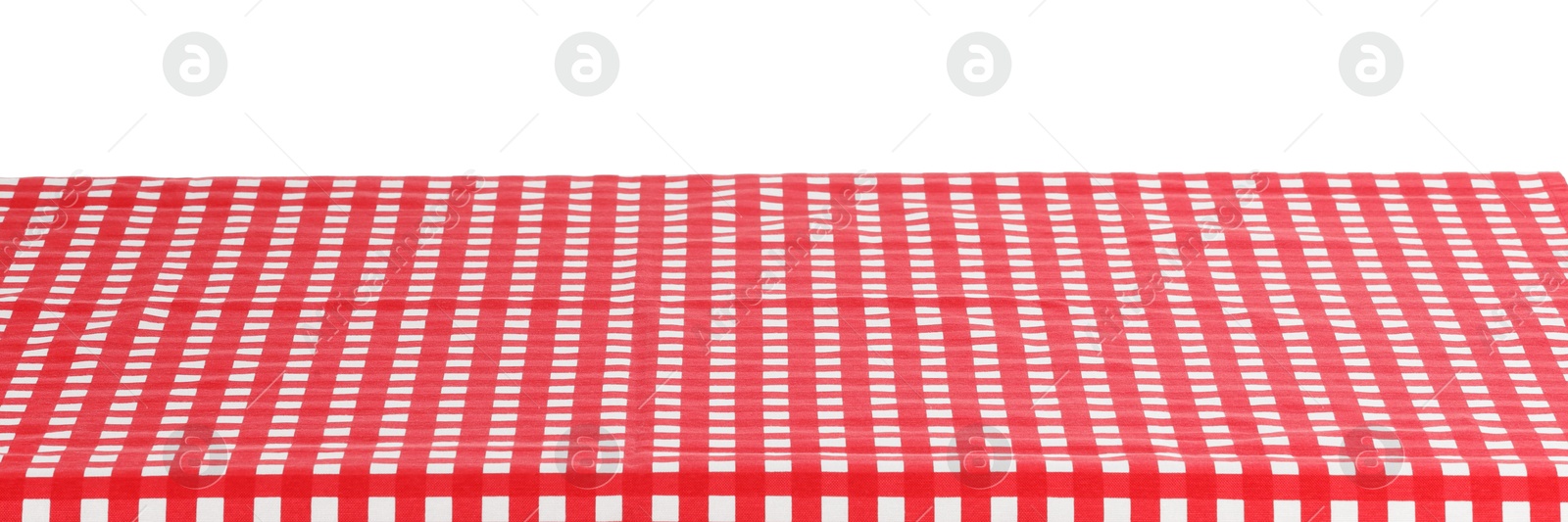 Photo of Red checkered picnic tablecloth isolated on white