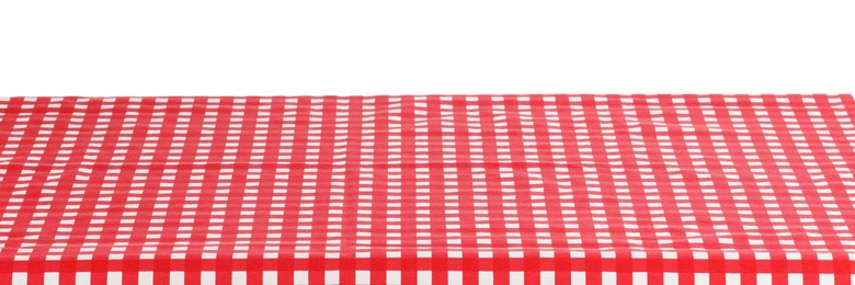 Photo of Red checkered picnic tablecloth isolated on white