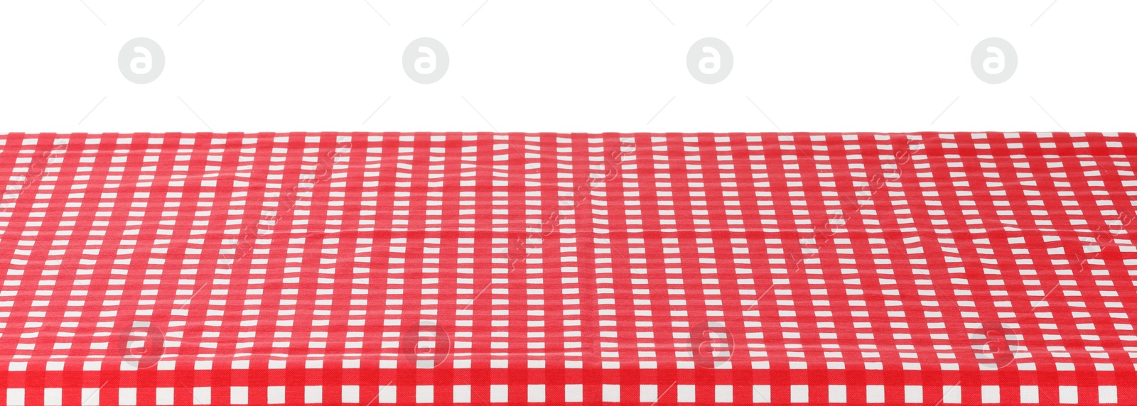 Photo of Red checkered picnic tablecloth isolated on white