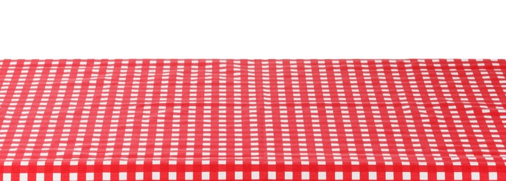 Photo of Red checkered picnic tablecloth isolated on white