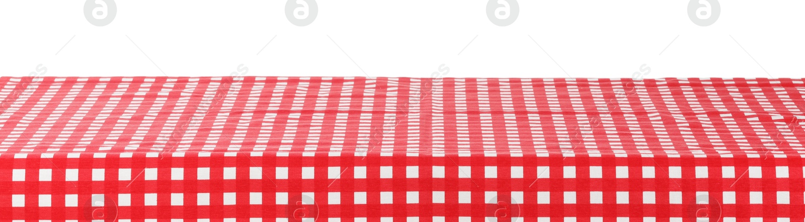 Photo of Red checkered picnic tablecloth isolated on white