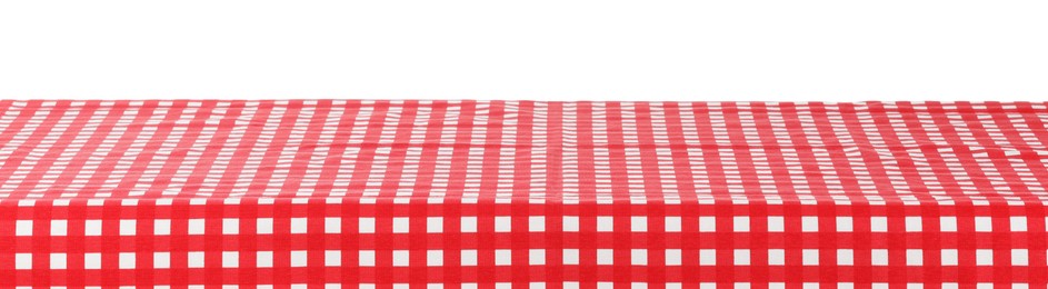 Photo of Red checkered picnic tablecloth isolated on white