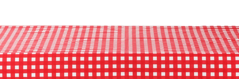 Photo of Red checkered picnic tablecloth isolated on white