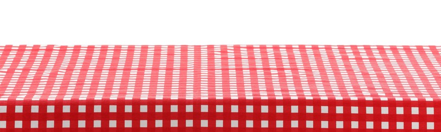 Photo of Red checkered picnic tablecloth isolated on white