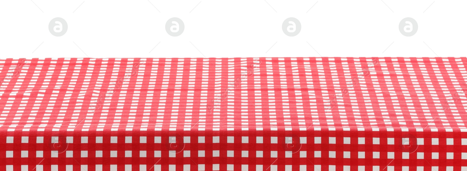 Photo of Red checkered picnic tablecloth isolated on white