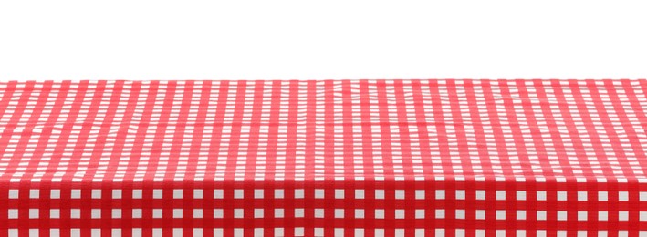 Photo of Red checkered picnic tablecloth isolated on white