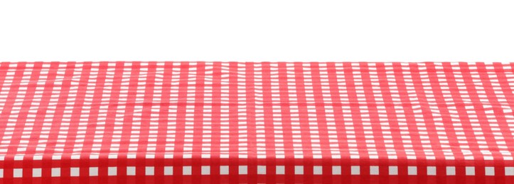 Red checkered picnic tablecloth isolated on white