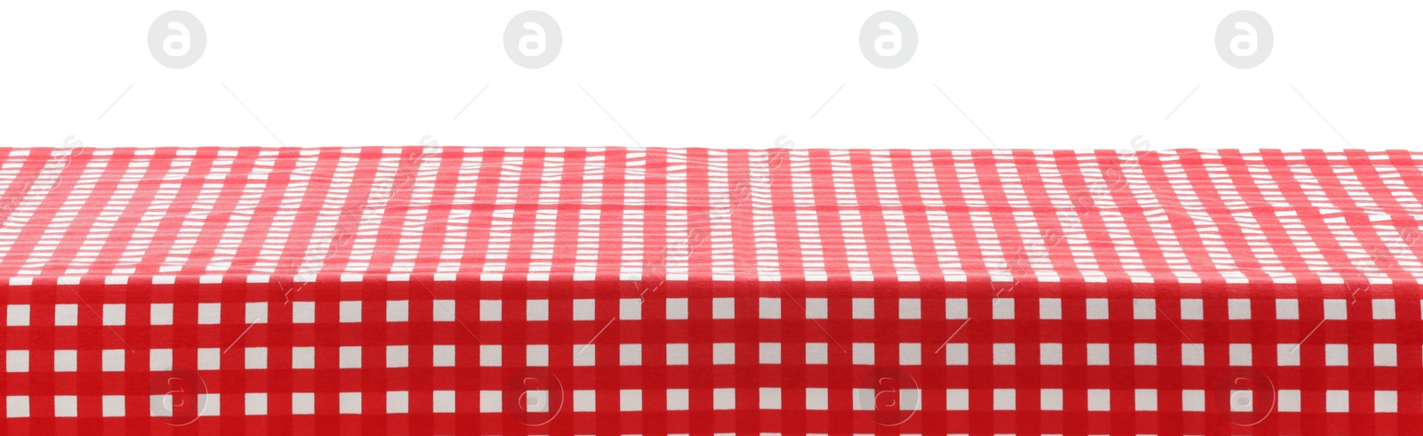 Photo of Red checkered picnic tablecloth isolated on white