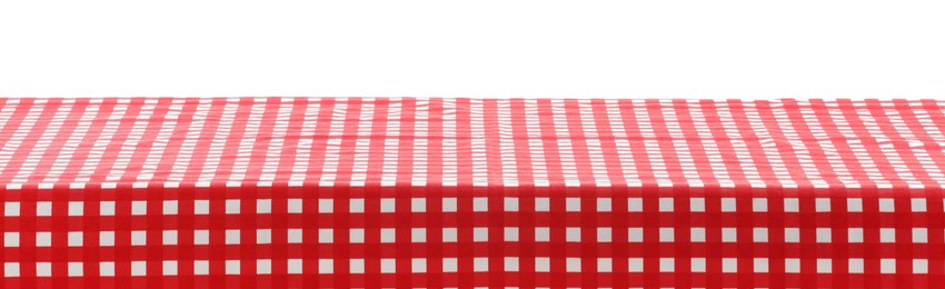 Photo of Red checkered picnic tablecloth isolated on white