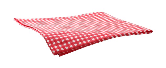 Photo of Red checkered picnic tablecloth isolated on white