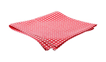 Photo of Red checkered picnic tablecloth isolated on white