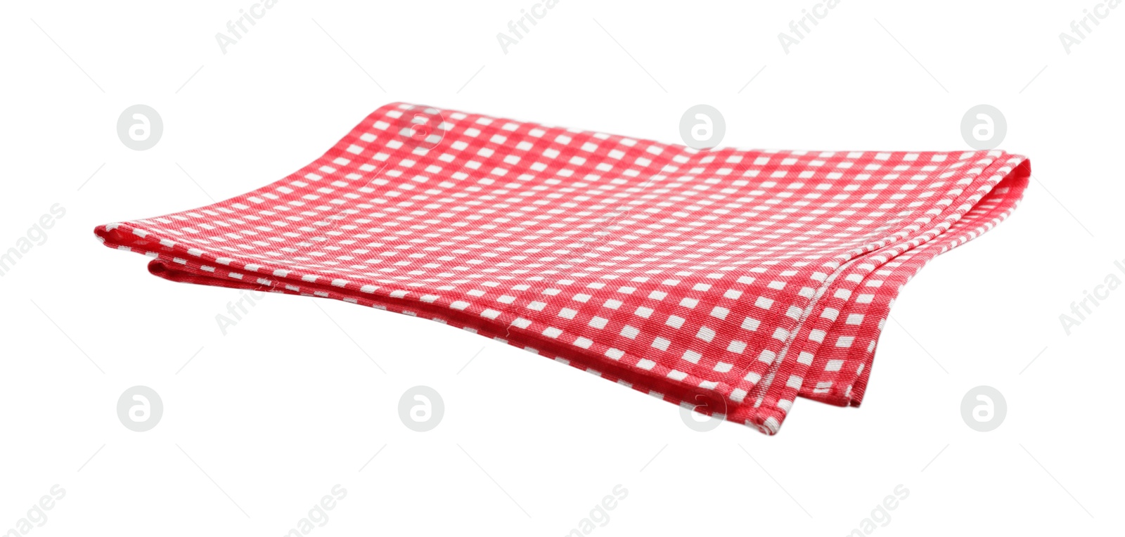 Photo of Red checkered picnic tablecloth isolated on white