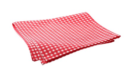 Photo of Red checkered picnic tablecloth isolated on white