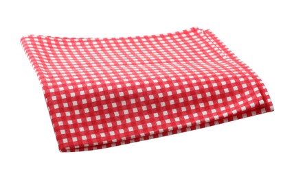 Photo of Red checkered picnic tablecloth isolated on white