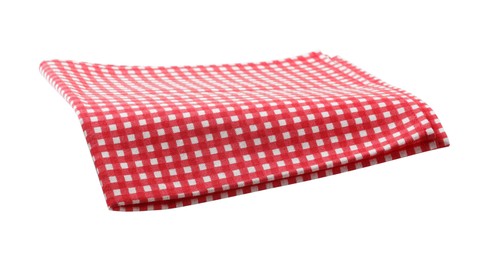 Photo of Red checkered picnic tablecloth isolated on white