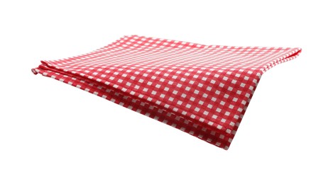 Photo of Red checkered picnic tablecloth isolated on white