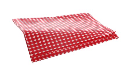 Photo of Red checkered picnic tablecloth isolated on white