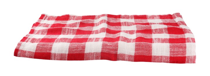 Photo of Red checkered picnic tablecloth isolated on white