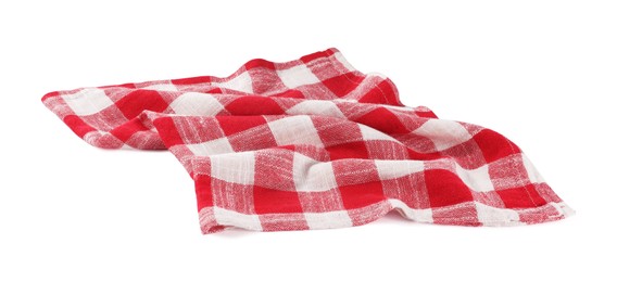 Photo of Red checkered picnic tablecloth isolated on white