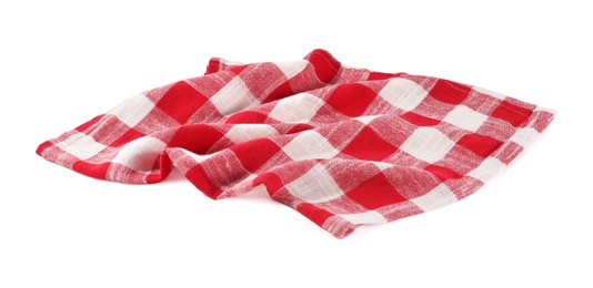 Photo of Red checkered picnic tablecloth isolated on white