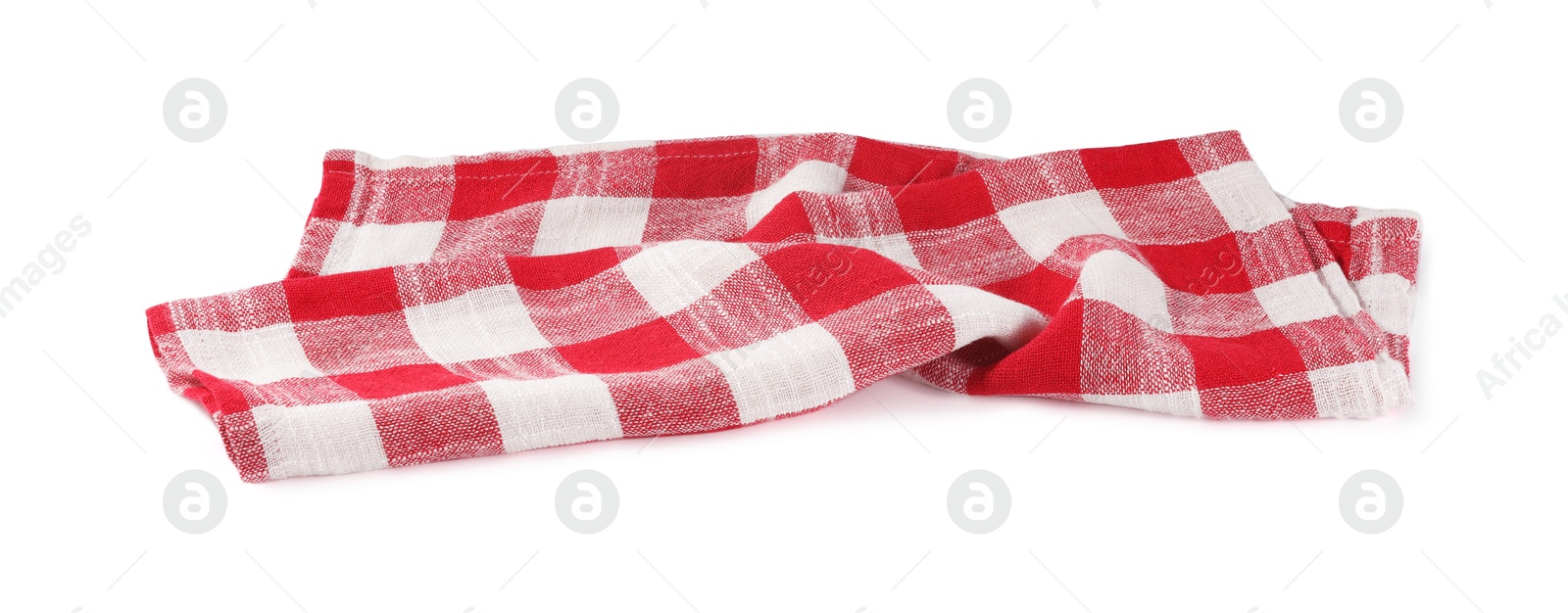 Photo of Red checkered picnic tablecloth isolated on white