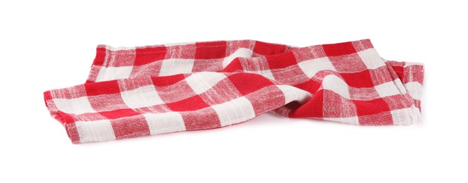 Photo of Red checkered picnic tablecloth isolated on white