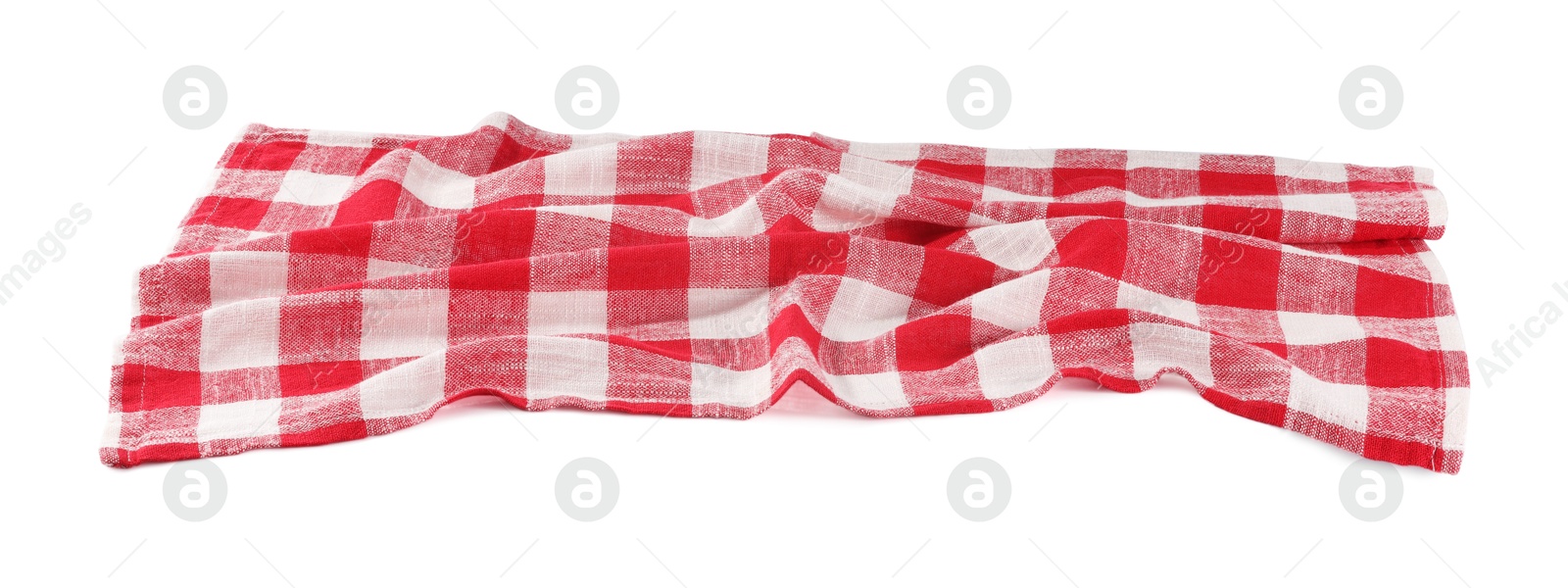 Photo of Red checkered picnic tablecloth isolated on white