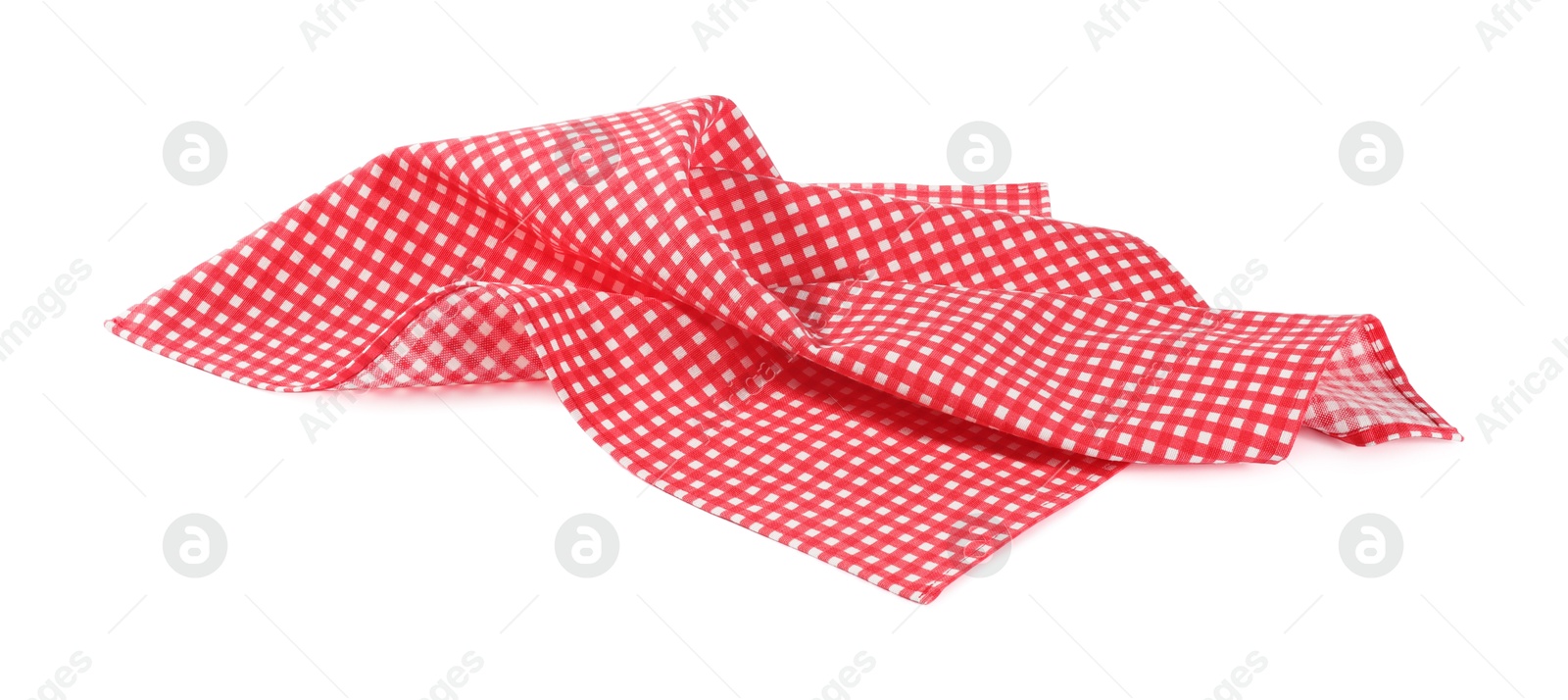 Photo of Red checkered picnic tablecloth isolated on white