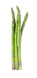 Photo of Bunch of fresh green asparagus stems isolated on white