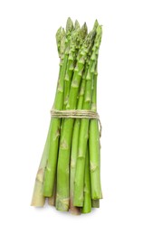 Bunch of fresh green asparagus stems isolated on white, top view