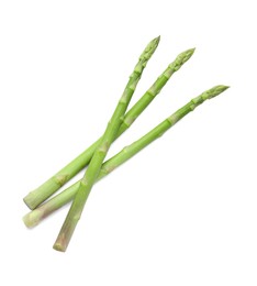 Photo of Fresh green asparagus stems isolated on white, top view