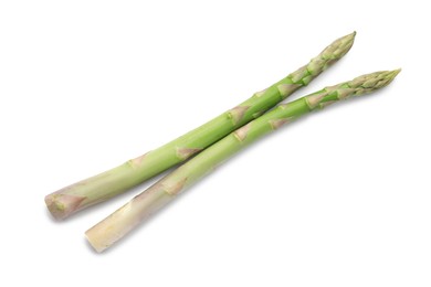 Fresh green asparagus stems isolated on white, top view