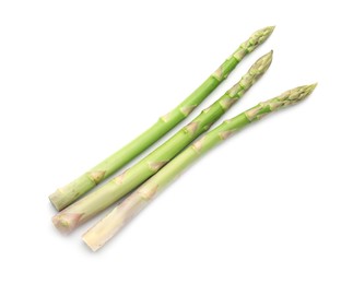 Fresh green asparagus stems isolated on white, top view