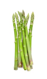 Fresh green asparagus stems isolated on white, top view