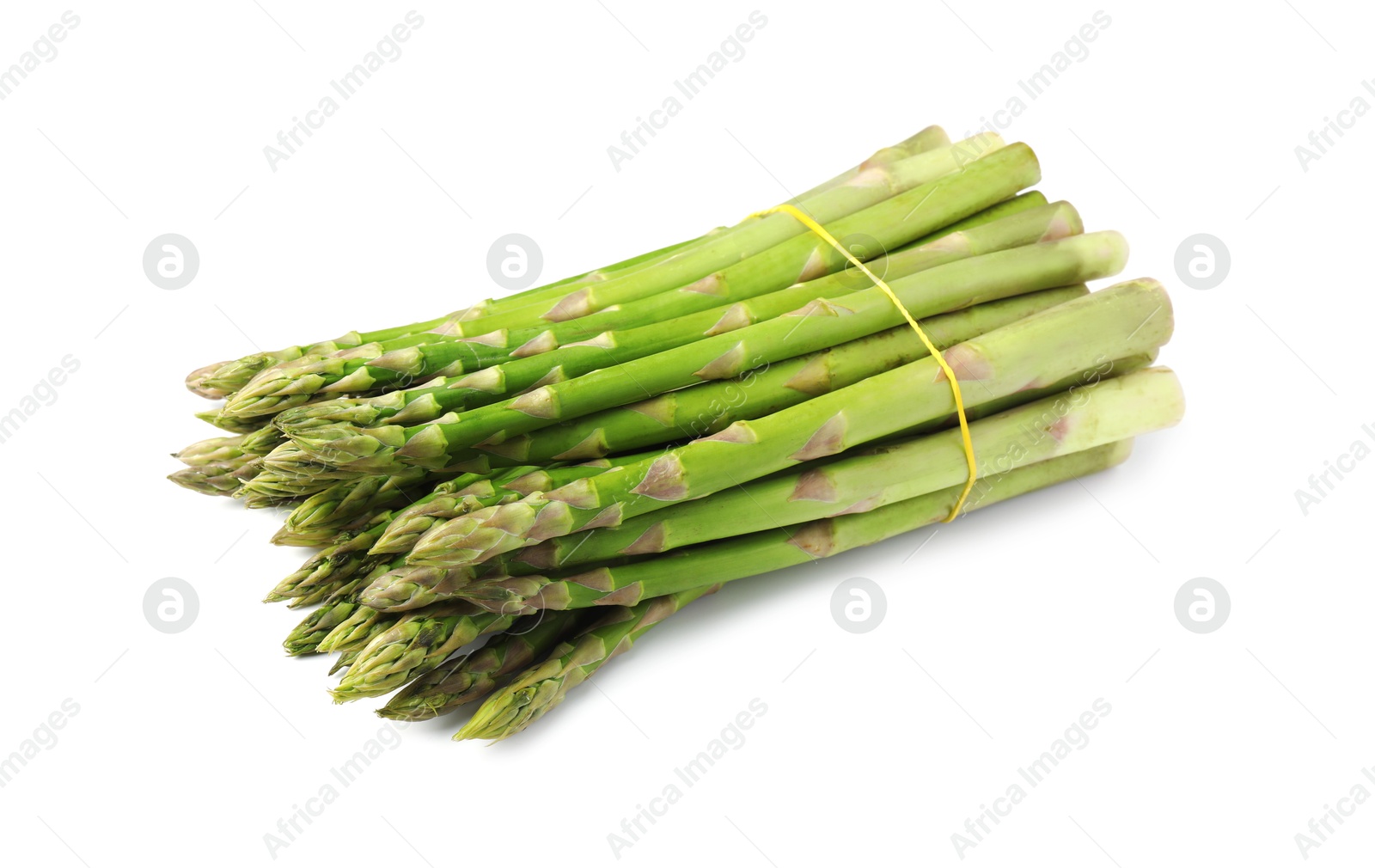 Photo of Bunch of fresh green asparagus stems isolated on white