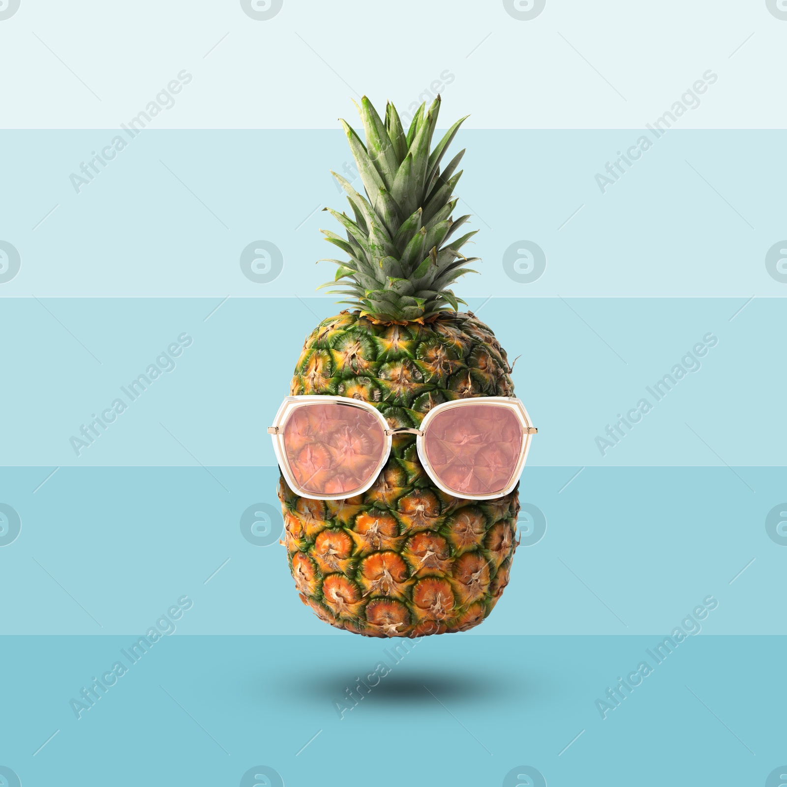 Image of Summer vibe. Pineapple with sunglasses on color background. Party flyer or other seasonal