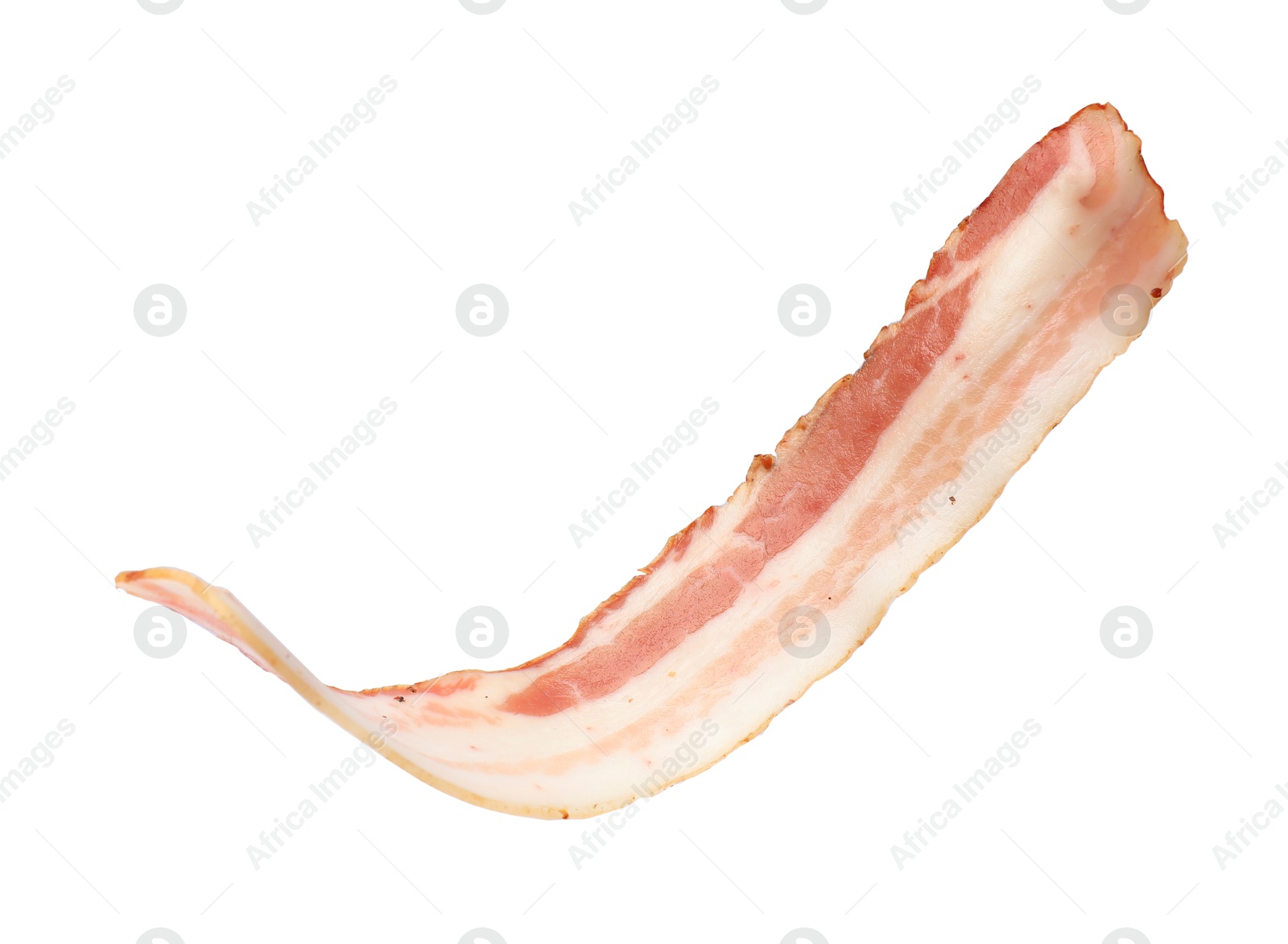 Photo of Slice of raw bacon isolated on white