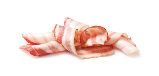 Photo of Slices of raw bacon isolated on white