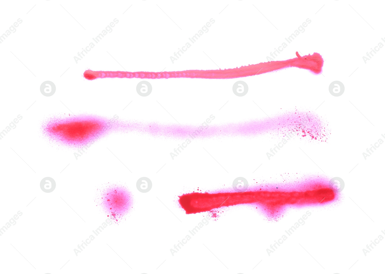 Photo of Lines made with red spray paint isolated on white, top view