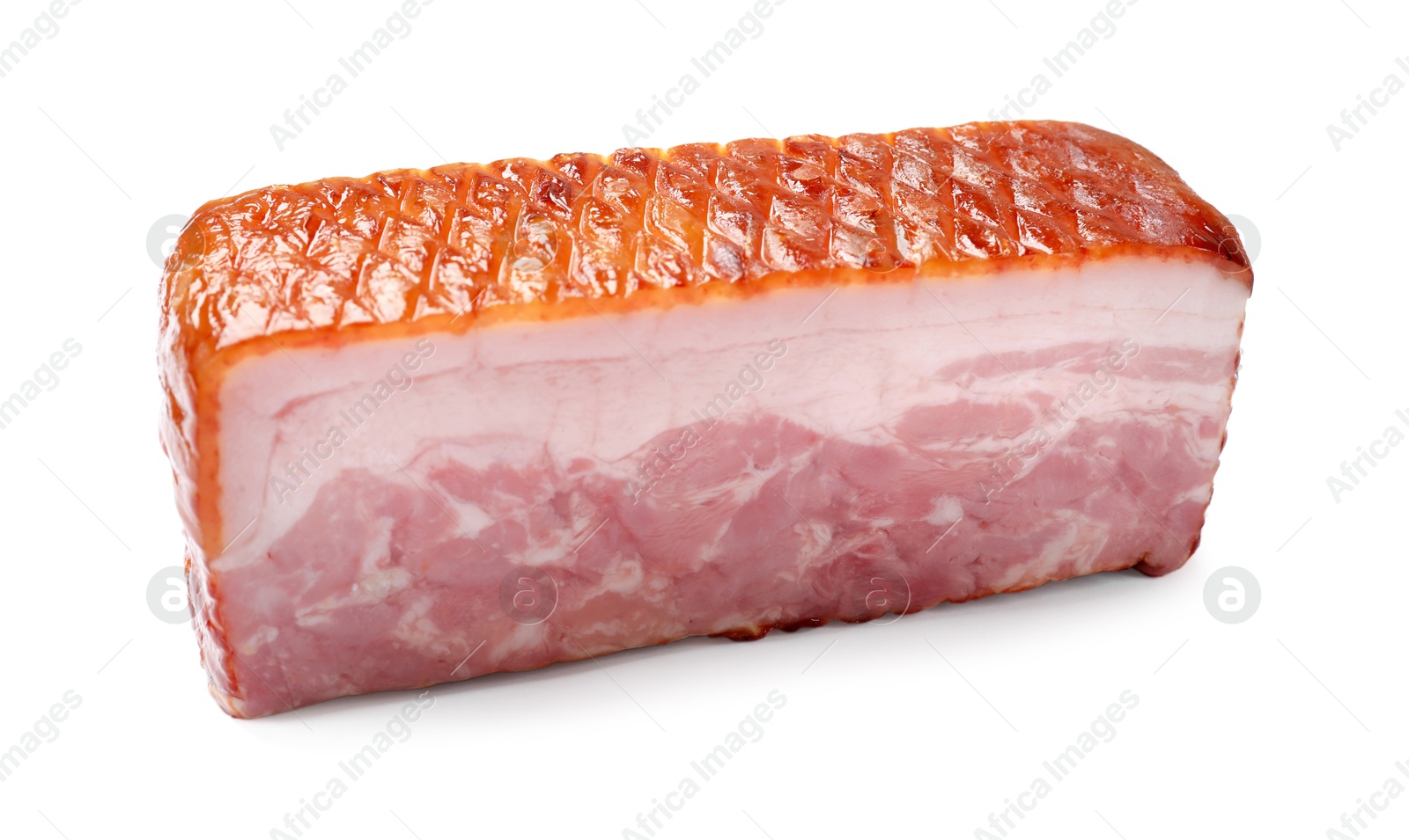 Photo of Piece of raw bacon isolated on white