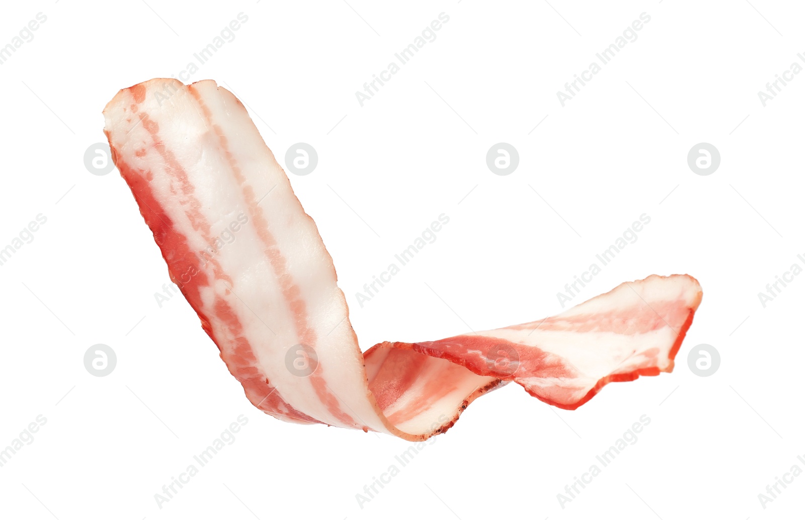 Photo of Slice of raw bacon isolated on white