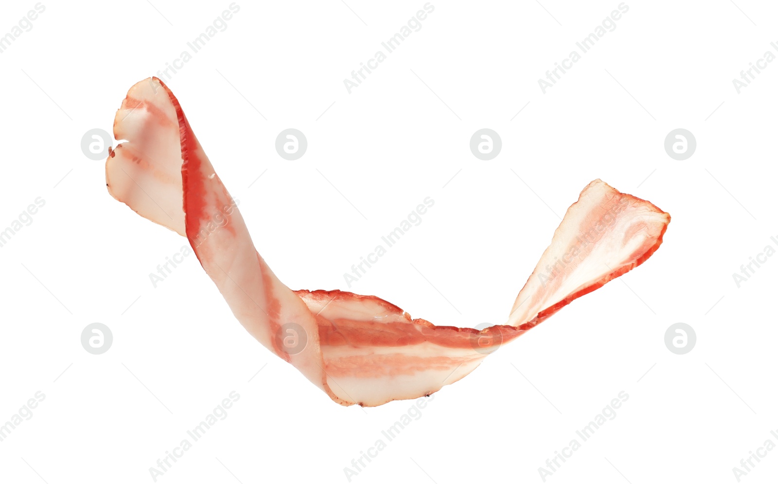 Photo of Slice of raw bacon isolated on white