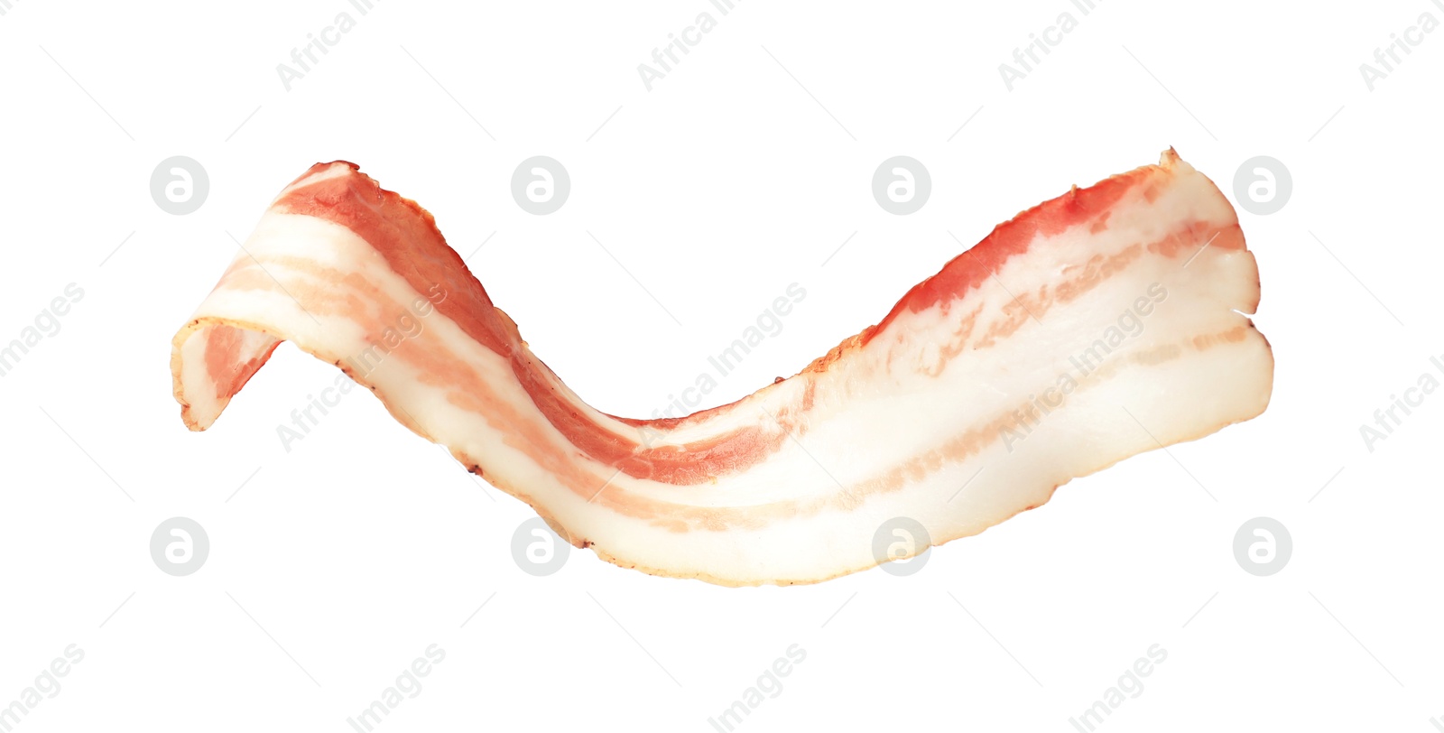 Photo of Slice of raw bacon isolated on white