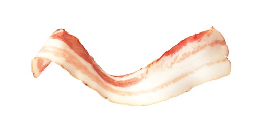 Slice of raw bacon isolated on white