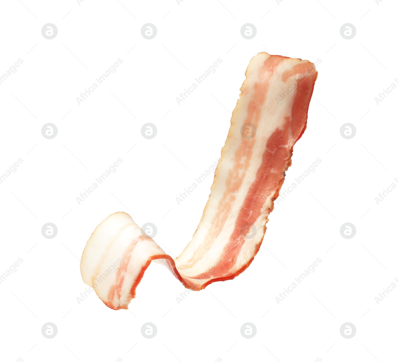 Photo of Slice of raw bacon isolated on white