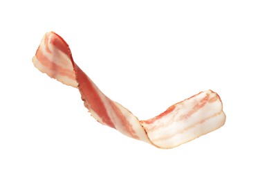 Photo of Slice of raw bacon isolated on white