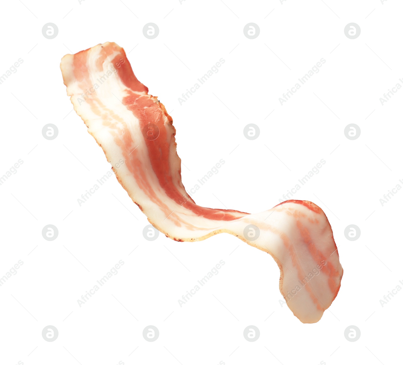 Photo of Slice of raw bacon isolated on white