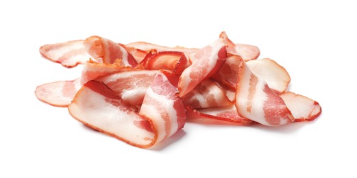 Photo of Slices of raw bacon isolated on white